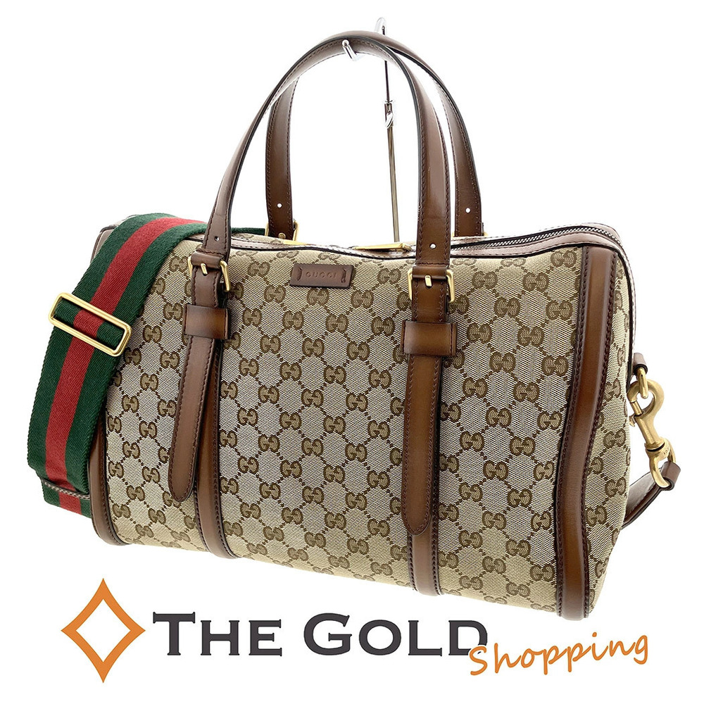 Gucci Boston Bag GG Canvas Leather 2Way Crossbody Bag Beige Brown